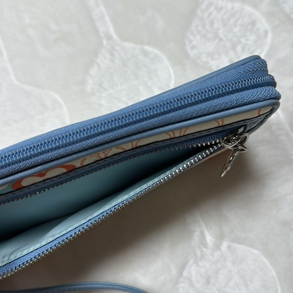 Coach Wristlet Wallet Multicolor Butterfly Print Canvas Blue Trim Zip Around - Picture 4 of 12